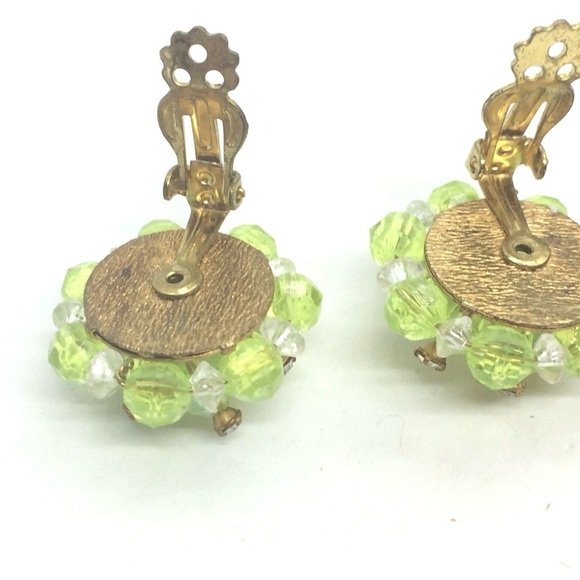 3/$30 VINTAGE CLUSTER CLIP ON EARRINGS AB AURORA BOREALIS BEADED GREEN BROWN MCM - Picture 9 of 9